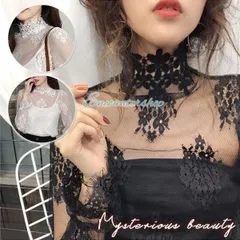 チュール シースルー トップス レディース インナー 花柄 レイヤード UV対策 長袖 透けレース ブラウス シャツ 刺繍