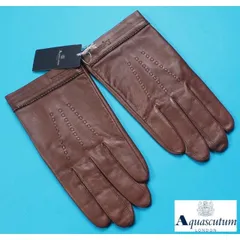 新品正規 Aquascutum アクアスキュータム 本革レザー ステッチ装飾 手袋/グローブ 手囲い24cm(M)茶 AQ38082のサムネイル