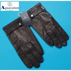 新品正規 Aquascutum アクアスキュータム 羊革レザー ステッチ装飾 手袋/グローブ 手囲い25cm(L)濃茶 AQ310046のサムネイル