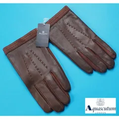 新品正規 Aquascutum アクアスキュータム 本革レザー ステッチ装飾 手袋/グローブ 手囲い24cm(M)茶 AQ38025のサムネイル