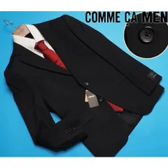 新品定価5万円 COMME CA MEN コムサメン『チェルッティ イタリア製生地』ギャバジン 無地 ジャケットS黒(05) 01GI01
