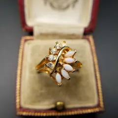 植物モチーフ オパールカラー ヴィンテージ フラワー リング ゴールドトーン 指輪 ファッションジュエリー 大きめサイズ Y17-N