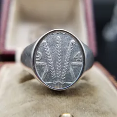 1944年 オーストラリア 3ペンス コイン シグネット リング 白銅 アンティーク 貨幣 インタリオ ビンテージ ヴィンテージ MM10