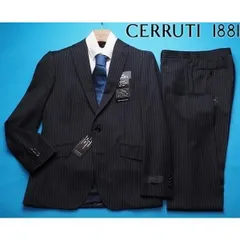 新品10.8万円 大手百貨店扱い 日本製 秋冬『CERRUTI チェルッティ 伊製生地』ウール100% ギャバジン ストライプ スーツYA8濃紺(B) 1202271のサムネイル