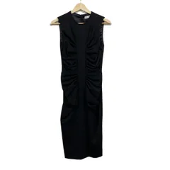 ディオール/クリスチャンディオール ワンピース サイズ34 S レディース - 黒 クルーネック/ノースリーブ/ロング/ギャザー