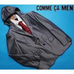 新品定価4.7万円 COMME CA MEN コムサメン 春先 ボンディングタフタ フード付 ジャケットL灰(03) 04GY08