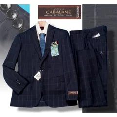 新品8.6万円 大手百貨店扱い 春夏『CABALANE カバラーネ 伊製生地』ウール100% ウインドペン スーツAB6紺(B) 1635481