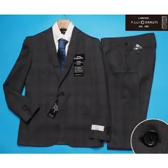 新品10.8万円 大手百貨店扱い 春夏『CERRUTI チェルッティ イタリア製生地』ウール100% チェック柄 スーツA4灰(C) 1513871のサムネイル