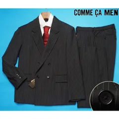 新品サンプル定価8.5万円 COMME CA MEN コムサメン ストライプ 2WAY ストレッチ ダブルブレスト セットアップ スーツM濃灰(08) 13JI06