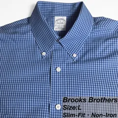 【L】Brooks Brothers ポロカラーシャツ  / Regular Fit / Supima Cotton100% / Check（ダークブルー×ブルー） メンズ