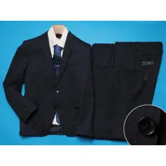 新品 大手百貨店扱い 秋冬総裏 ウール混 ギャバジン ストライプ ツーパンツ スーツA3紺(B) 1147462