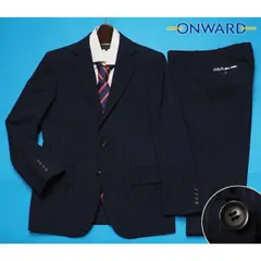新品9.7万円 オンワード樫山 Selflex 日本製 春夏 ウール混 ストレッチ ストライプ スーツA4紺 1837119