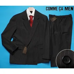 新品定価8.5万円 COMME CA MEN コムサメン ストライプ 2WAY ストレッチ ダブルブレスト セットアップ スーツM濃灰(08) 13JI06