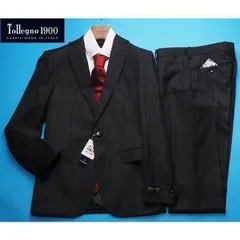 新品8.6万円 大手百貨店扱い『トレーニョ イタリア製生地』ウール100% ギャバジン ストライプ スーツA4黒(E) 1143471