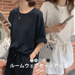 セットアップ レディース ルームウェア 上下セット 部屋着 夏 韓国風 半袖 セットパジャマ 綿混 ゆったりｔシャツ ショートパンツ 短パン カジュアル リラックス シンプル おしゃれ 寝間着 寝巻 無地 in1