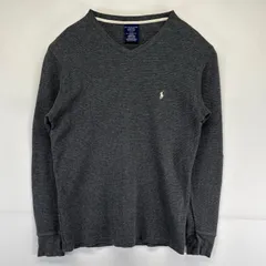 古着 ポロ・ラルフローレン POLO RALPH LAUREN 長袖Tシャツ Vネック サーマル ワッフル ワンポイントロゴ M  グレー系 メンズ