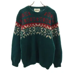 Eddie Bauer エディーバウアー 90s オールド ノルディック柄 長袖 セーター S 深緑 LEGENDS ニット アウトドア メンズ 古着