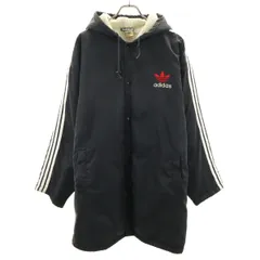 adidas アディダス トレフォイルロゴ 裏ボア フード付き ベンチコート L ブラック メンズ 古着