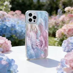 iPhone 17 16 15 14 13 ケース 螺鈿風 天然貝シェル 紫陽花 全機種対応 ソフト 耐衝撃カバー プレミアムスマホケース おしゃれ スタイリッシュ 誕生日 記念日