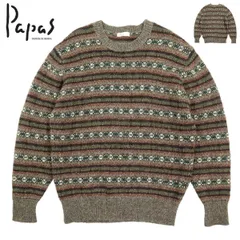 【B3619】【美品】【フェアアイル柄】Papas パパス セーター ニット 毛100% ウール100%