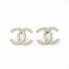 極美品 CHANEL シャネル ピアス ココマーク 両耳 アクセサリー 02P刻印 4.4g シルバー ラインストーン メタル 中古 4b009603