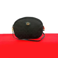 極 美品 GUCCI グッチ オールドグッチ ヴィンテージ GG ロゴ 金具 キャンバス レザー 本革 ミニ ショルダーバッグ ブラック d56-9
