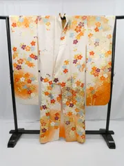 ◇KWF064 振袖 金駒刺繡 正絹 オレンジ色 古着 結婚式 卒業式 成人式 初詣