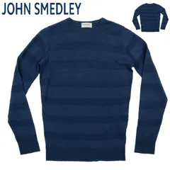 【B3626】【イギリス製】JOHN SMEDLEY ジョンスメドレー クルーネックセーター ボーダー 毛100％ ウール100％ サイズSのサムネイル
