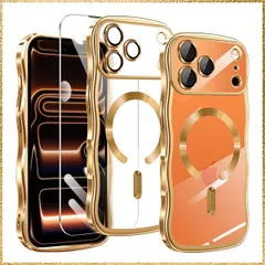 ★送料無料★Size:iPhone 17 Pro Max_Color:ゴールド tuulaasii for iPhone 17 Pro Max 用 ケース クリア MagSafe対応【 HDフィルム付き 】薄型 軽量 波型 ワイヤレス充電対応 TPU ウェーブ