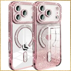 ★送料無料★17 Pro Max_ピンク YUYIB スマホケース 対応 iPhone 17 Pro Max ケース MagSafe対応 クリア メッキ加工 ドリル ハートシール きらきら ブリンブリン かわいい おしゃれ 軽量 薄型 衝撃吸収 女性 ストラッ