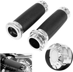 キッソス（ＫＩＳＳＯＳ） バイク オートバイ ハンドル グリップ アルミ CNC 25mm スロットル カスタム ハーレー ドラックスター 汎用 (シルバー)