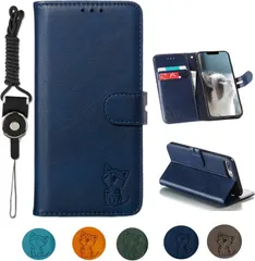 新品 Pixel 9a 適用のケース手帳型グーグル ピクセル9a ケース ネックストラップ付 かわいい おしゃれ 猫柄 ねこ Pixel 9aスマホケース手帳型 ストラップホール付きスタンド機能 高質感 ブルー