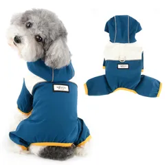 新品 RANPHY 犬レインコート 犬用 ポンチョ ペットレインコートカッパ 雨合羽 雨具 防水 防風 防雪 防塵 帽子付き 4本足 小型犬 柴犬 トイプードル Dリング付き 反射テープ 軽量 通気 汚れ防止 着脱簡単 散歩 梅雨対策，ブルー，M