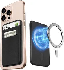 SHANSHUI 磁力改善 magsafe スマホカードケース マグネット スマホカードウォレット SUICA ICカード 定期入れなど最大7枚収納可能な携帯カード入れ ワイヤレス充電対応 簡単磁石脱着 (ブラック,  magsafeカードケース)