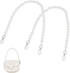 PH PandaHall 2ピース パールチェーン バッグ用 13mm ホワイトパールビーズ ハンドルチェーン パースチェーン 交換 バッグチェーン 装飾 パースストラップ プラチナロブスタークラスプ付き DIY用 ハンドバッグ 財布 (シルバー)