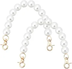 PH PandaHall 真珠 バッグストラップ 2本 24.5cm 9.6インチデコラティブハンドバッグエクステンダー 15mm 丸形ホワイトパール ゴールドスイベルクラスプ付きビーズバッグチェーン DIYハンドバッグ ウォレット トート (丸)