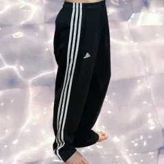 アディダス 黒白 ブラック ホワイト 3本線 ワイド トラック パンツ XL