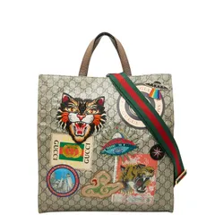グッチ GGスプリーム クーリエ トートバッグ ショルダーバッグ 2WAY 474084 ベージュ マルチカラー PVC レザー レディース GUCCI【1-0247067】