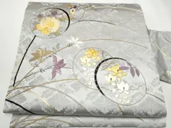 平和屋着物●アンティーク　大正ロマン　九寸名古屋　総手刺繍　花蝶丸文　金銀糸　正絹　逸品　CABB0588hy