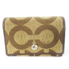 コーチ COACH 二つ折り財布 ウォレット 小銭入れあり キャンバス キルティング レザー 革 オプアート ロゴ 茶 ブラウン /CK29 ■GY18