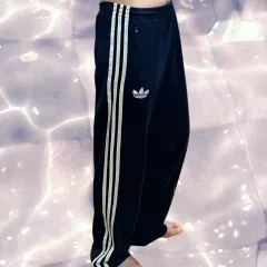 90s アディダス ファイヤーバード ネイビー 白 3本線 ワイド トラック パンツ 105