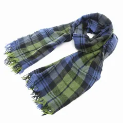 ベグアンドコー Begg&Co マフラー ストール チェック柄 フリンジ カシミヤ 青 ブルー 緑 グリーン /AEのサムネイル