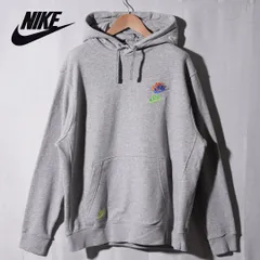 ナイキ NIKE パーカー L グレー ロゴ刺繍 マルチ刺繍 裏毛 パイル ユニセックス スウェット フーディー ストリート Y2K スポーツミックス 古着 D571