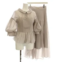 スナイデル SNIDEL シアービスチェブラウス セットアップ パフスリーブ 半袖 シャツ ロング プリーツスカート 1 グレージュ /☆G