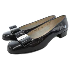サルヴァトーレフェラガモ Salvatore Ferragamo ヴァラ パンプス シューズ ローヒール リボン エナメル 4 21.5cm 黒 ブラック /AE ■GY17