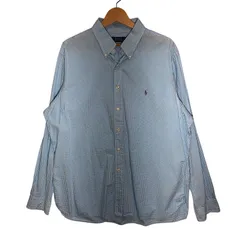 POLO RALPH LAUREN ポロラルフローレン ギンガムチェックシャツ 長袖 シャツ ボタンダウン ワンポイントポニー刺繡 CHINA製 17 1/2 44サイズ ライトブルー ホワイト