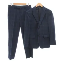 コムサイズム COMME CA ISM セットアップ スーツ テーラードジャケット パンツ シングル 2B 背抜き センターベント ラスティックウィンドウペン チェック S 紺 ネイビー /GV