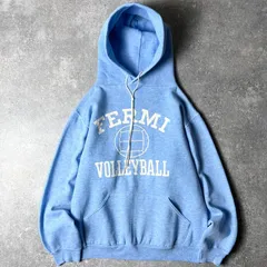 70s 80s 金タグ RUSSELL 3段 プリント スウェット フード パーカー M / 70年代 80年代 ビンテージ ラッセル トレーナー ブルー