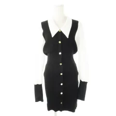 リエンダ rienda フェイクレイヤードワンピース ニット 長袖 ミニ ボタンデザイン F 黒 ブラック /CK12