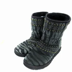 アグ オーストラリア UGG australia × ジミーチュウ JIMMY CHOO ムートンブーツ ショートブーツ ゼブラ柄 スタッズ US6 23cm カーキ 黒 ブラック 3041 /SM10 ■GY53